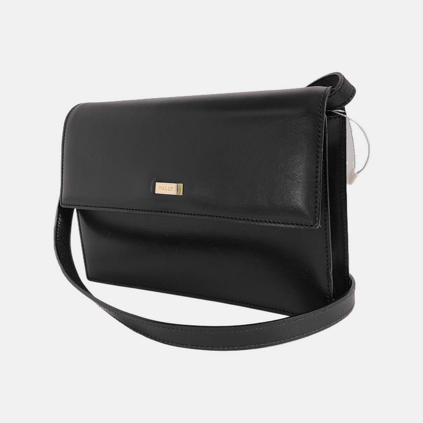 BALLY Black Leather Crossbody Bag Single Shoulder Bag Golden hardware Removable shoulder strap-(SKU)-939584253