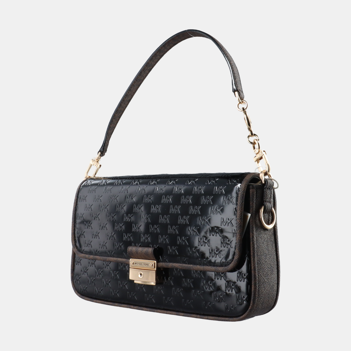 MICHAEL KORS Black Leather Damask Single Shoulder Bag Handbag Crossbody Bag Golden hardware shoulder straps-(SKU)-13817272