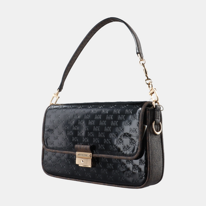 MICHAEL KORS Black Leather Damask Single Shoulder Bag Handbag Crossbody Bag Golden hardware shoulder straps-(SKU)-13817272