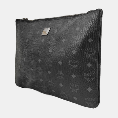 MCM ESSENTIAL Black coated canvas monogram handbag Silver Hardware-(SKU)-942090825
