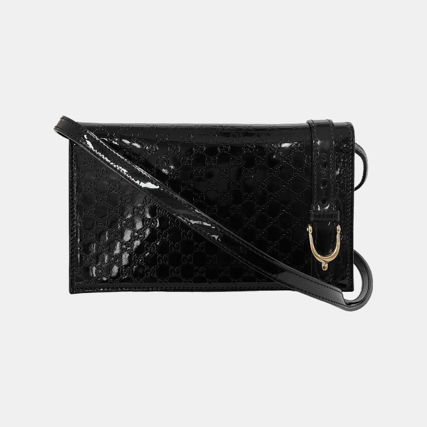 GUCCI Stirrup mini Black Cowhide Monogrammed Embossed Single Shoulder Bag Crossbody Golden hardware Removable shoulder strap-(SKU)-942760828