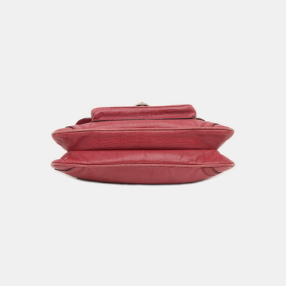 BURBERRY Red Cowhide Embossed Shoulder Bag Tote Silver Hardware-(SKU)-928563763