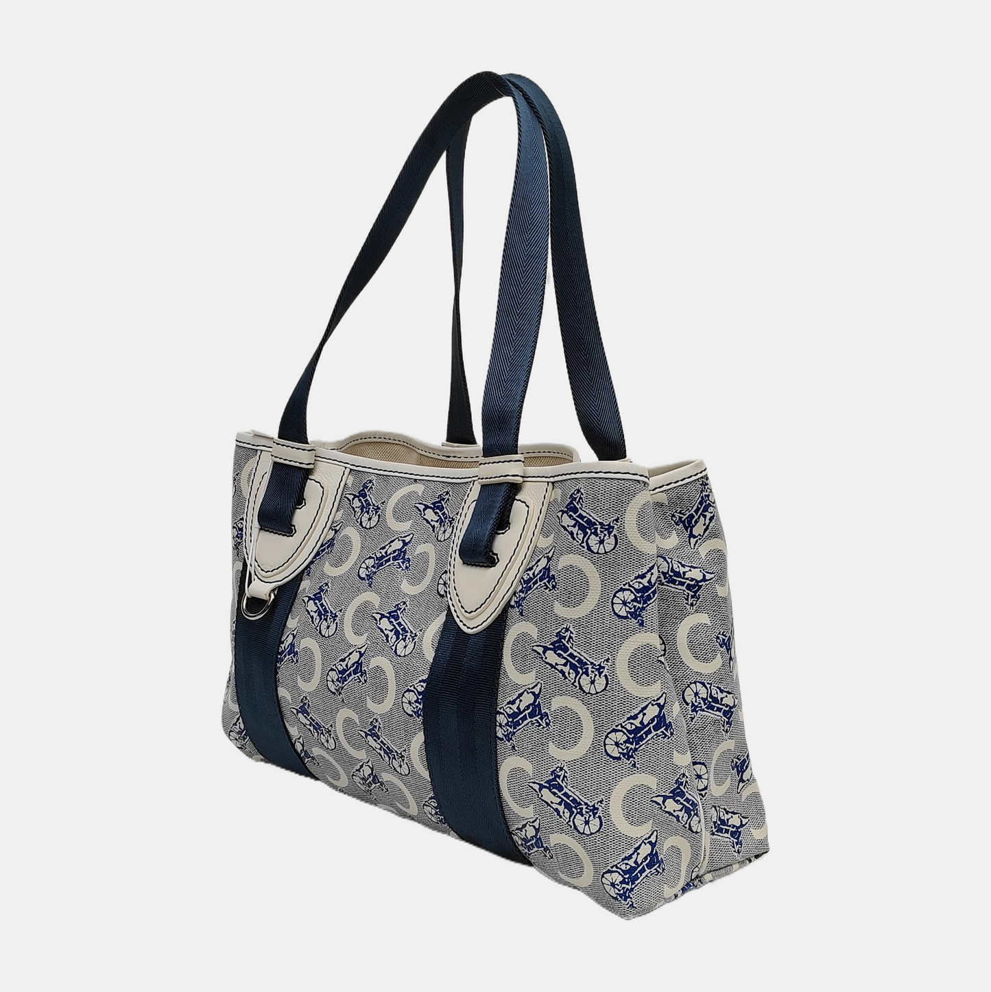 CELINE Tote bag Light gray coated canvas floral single shoulder bag handbag Silver Hardware-(SKU)-941849748