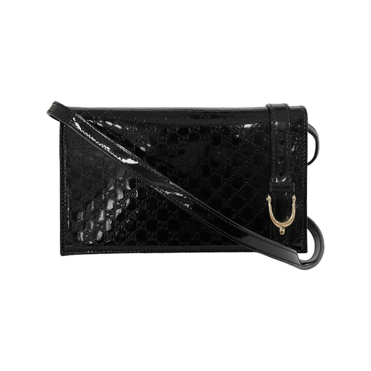 GUCCI Stirrup mini Black Cowhide Monogrammed Embossed Single Shoulder Bag Crossbody Golden hardware Removable shoulder strap-(SKU)-942760828
