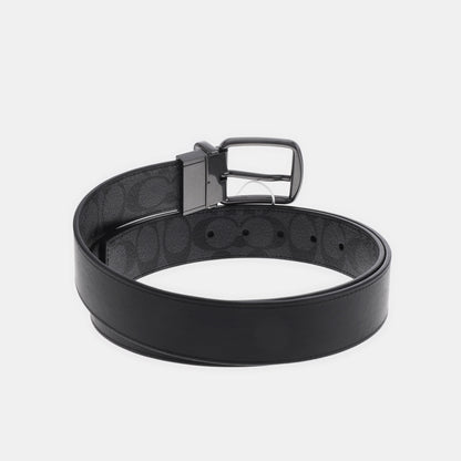 COACH Black Leather Buckle Men's Belt Long129cm Width4cm-(SKU)-940205190