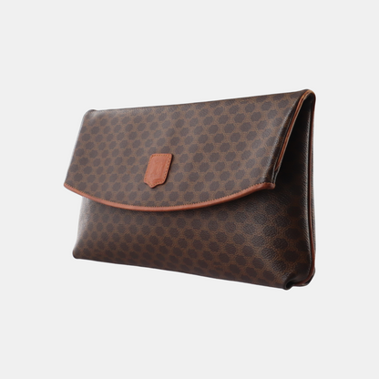 CELINE MACADAM CLUTCHES Brown Coated Canvas Triumph Clutch Golden hardware-(SKU)-14049943