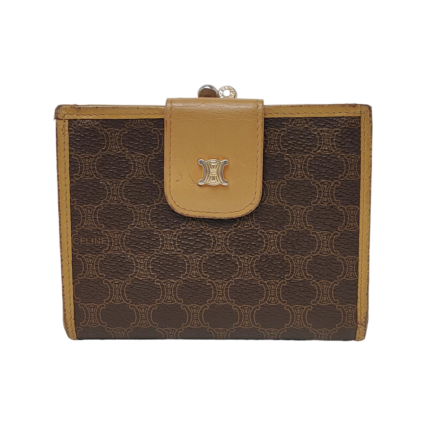 CELINE Dark Brown Coated Canvas Triumph Wallet Golden hardware-(SKU)-942990685