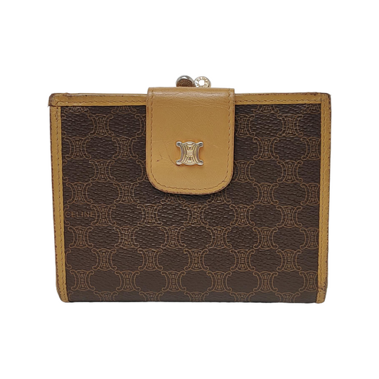 CELINE Dark Brown Coated Canvas Triumph Wallet Golden hardware-(SKU)-942990685