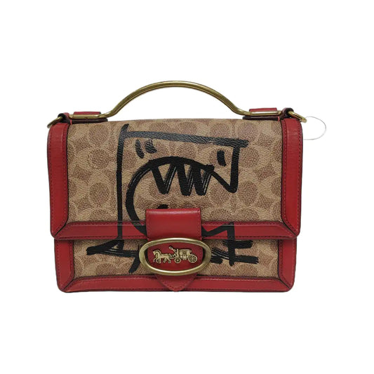 COACH Brown Coated Canvas Monogram Printed Crossbody Shoulder Tote Bag Single Shoulder Tote Bag Golden hardware Removable shoulder strap-(SKU)-940146721