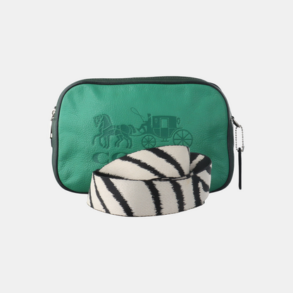 COACH Camera Bag Green Leather Printed Carriage Crossbody Shoulder Bag Handbag Silver Hardware Removable shoulder strap-(SKU)-935012014