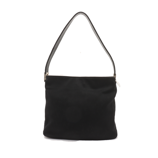 FENDI Black Fabric Single Shoulder Bag Handbag Silver Hardware-(SKU)-930666473