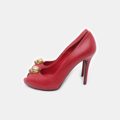 Alexander McQUEEN 37.5code Autumn red leather women's high heels-(SKU)-942694405