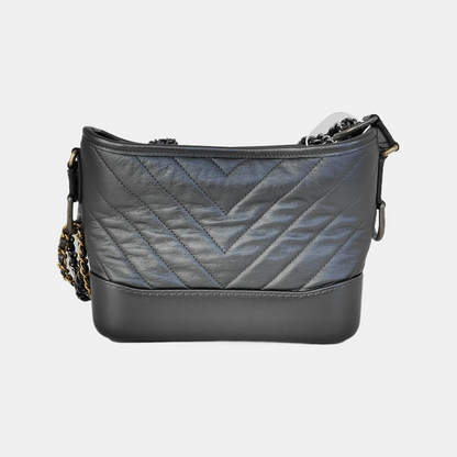CHANEL GABRIELLE Small size deep grey leather quilted V pattern Gabrielle bag shoulder bag crossbody bag with gold silver ruthenium hardware 28 opening and removable shoulder strap-(SKU)-943365638