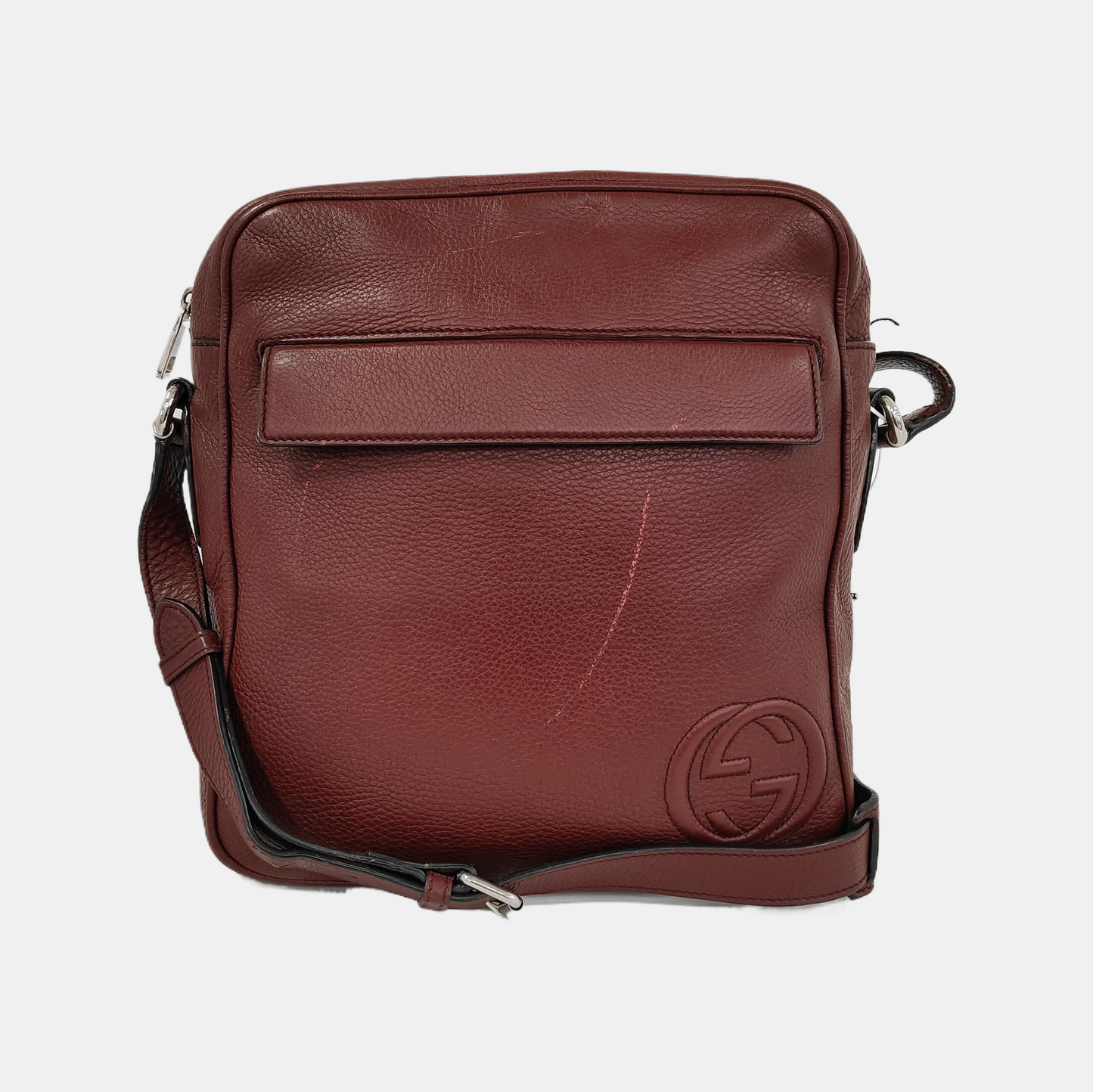 GUCCI Burgundy Cowhide Single Shoulder Bag Crossbody Bag Silver Hardware-(SKU)-944837451