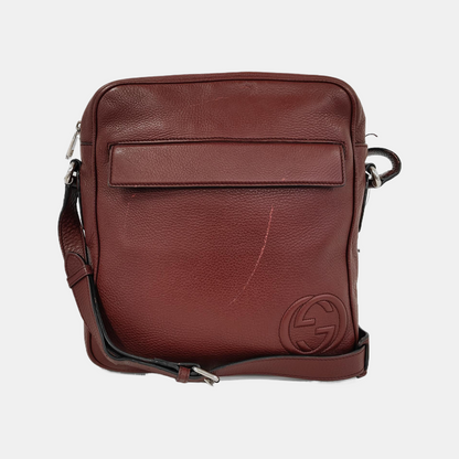 GUCCI Burgundy Cowhide Single Shoulder Bag Crossbody Bag Silver Hardware-(SKU)-944837451
