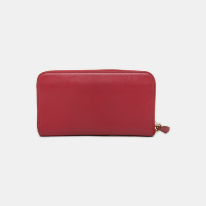 PRADA Fiocco Bow Red Leather Crosshatch Embossed Wallet Golden hardware-(SKU)-939810671