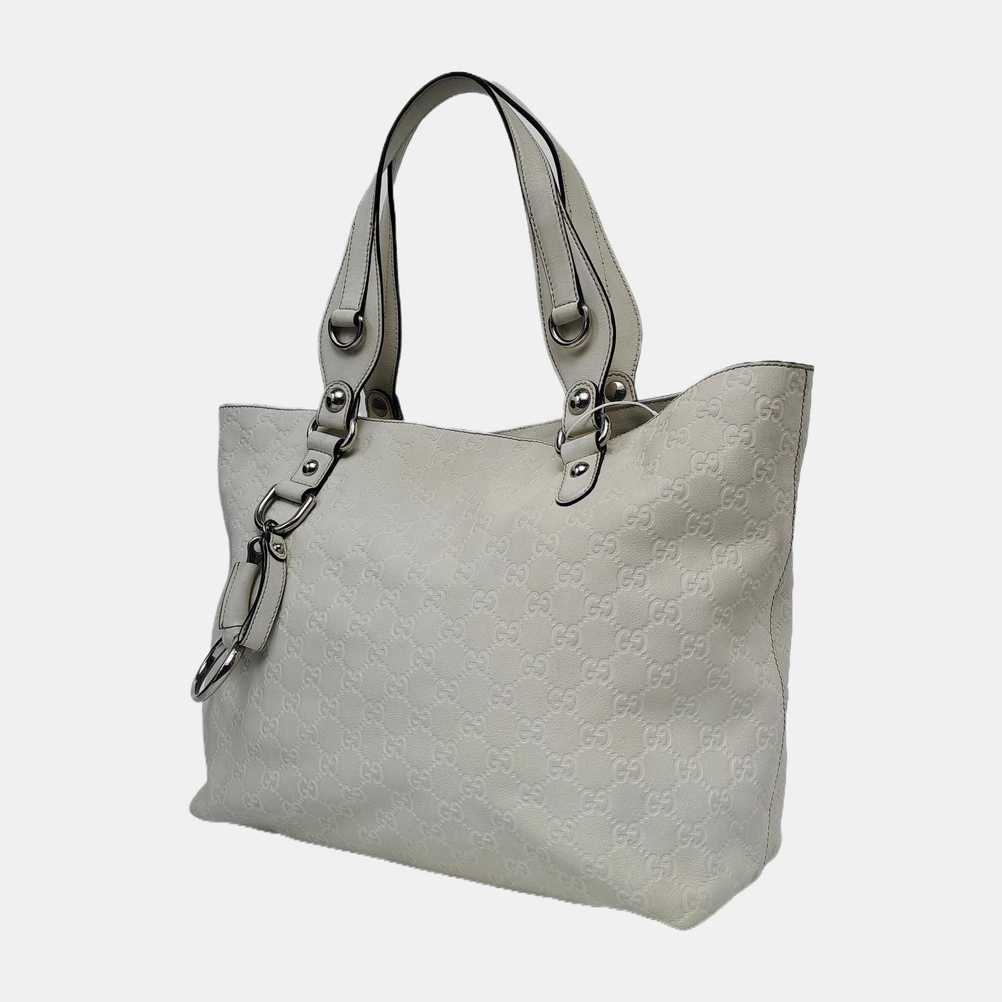 GUCCI Tote bag Beige leather old flower embossed single shoulder bag, crossbody bag Silver Hardware-(SKU)-942708264