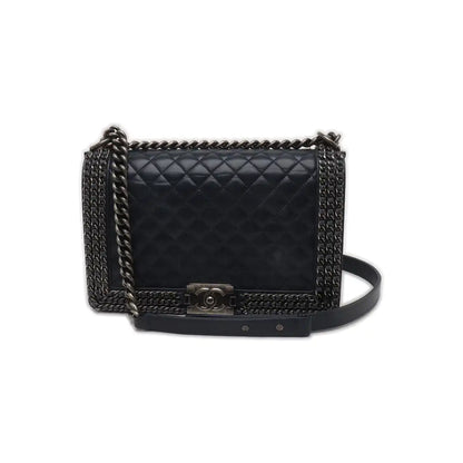 CHANEL BOY CHANEL Large Dark Blue Calfskin Quilted Shoulder Bag Backpack with Detachable Strap Rhodium Hardware 21 Compartments-(SKU)-931094440