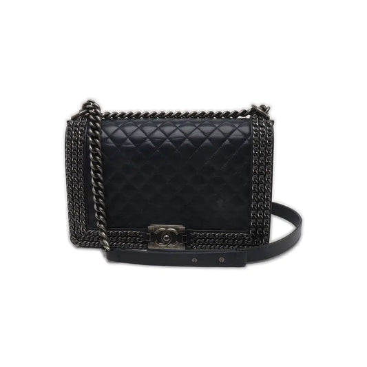 CHANEL BOY CHANEL Large Dark Blue Calfskin Quilted Shoulder Bag Backpack with Detachable Strap Rhodium Hardware 21 Compartments-(SKU)-931094440