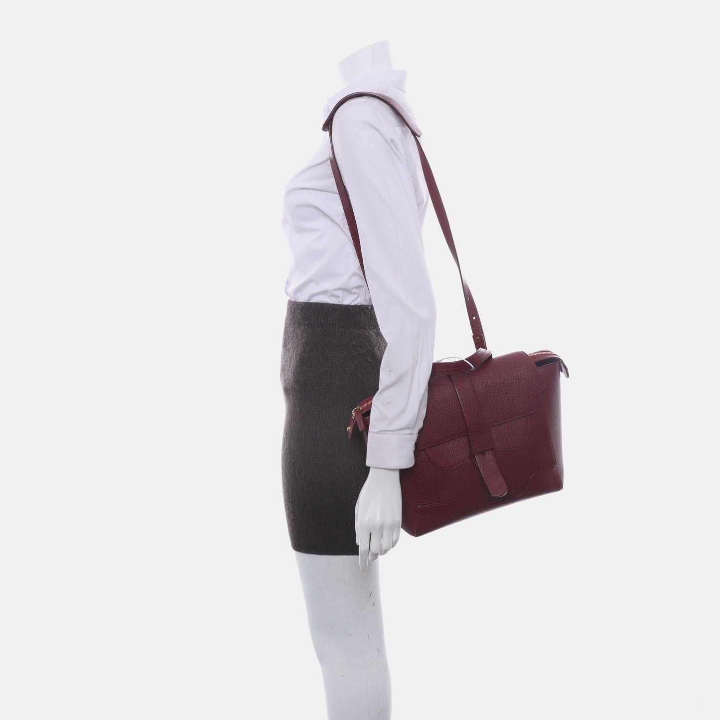 senreve Red Cow Leather Embossed Shoulder Bag Tote Bag Golden hardware Removable shoulder strap-(SKU)-13429698