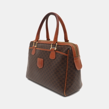 CELINE MACADAM Brown Coated Canvas Triumph Tote Bag Golden hardware-(SKU)-935552014