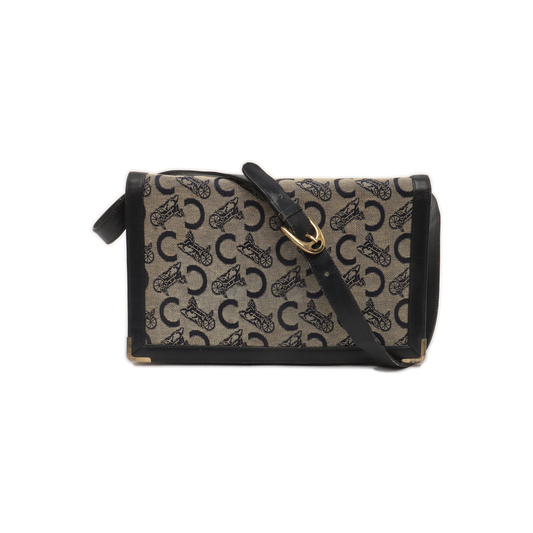 CELINE Gray Canvas Floral Single Shoulder Bag with Handbag Golden hardware Removable shoulder strap-(SKU)-937140931