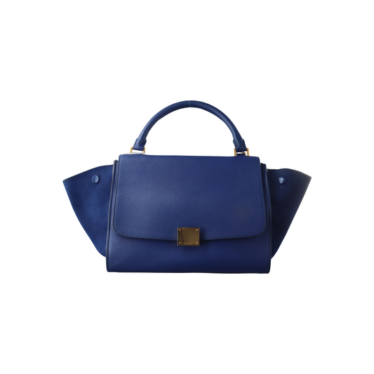 CELINE TRAPEZE Small size Blue Calfskin Swing Bag Single Shoulder Bag Handbag Golden hardware Removable shoulder strap-(SKU)-14291414
