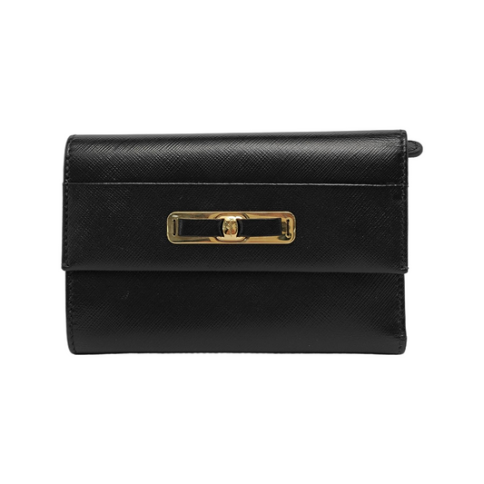 FERRAGAMO Black Leather Wallet Golden hardware-(SKU)-944079948