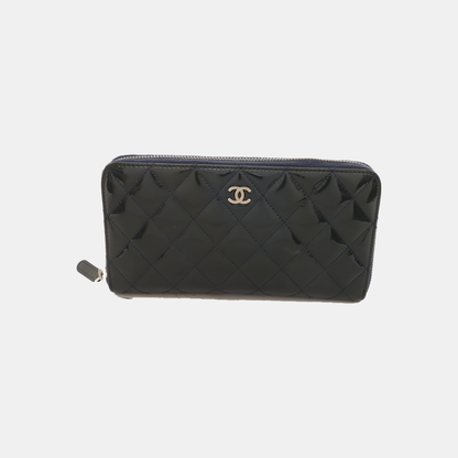 CHANEL ZIPPY深蓝色漆皮菱格纹,绗缝钱包 20nan-(SKU)-938651990