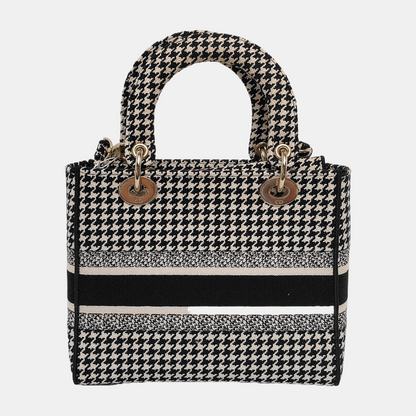 DIOR Lady D-Lite Medium Black Canvas Monogram Embossed Tweed Lady Dior Bag with Detachable Strap-(SKU)-943402222