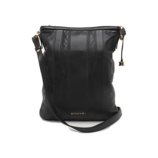 BVLGARI Black Leather Crossbody Bag Single Shoulder Bag Golden hardware Removable shoulder strap-(SKU)-929674210