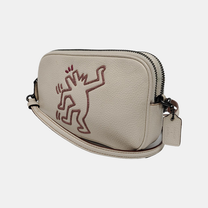 COACH SADIE White Leather Printed Single Shoulder Bag Crossbody Black hardware Removable shoulder strap-(SKU)-942923555