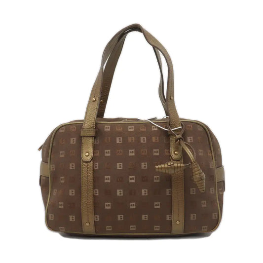 BALLY Tote bag Dark Brown Canvas Jacquard Rivet Handbag Golden hardware-(SKU)-935402614