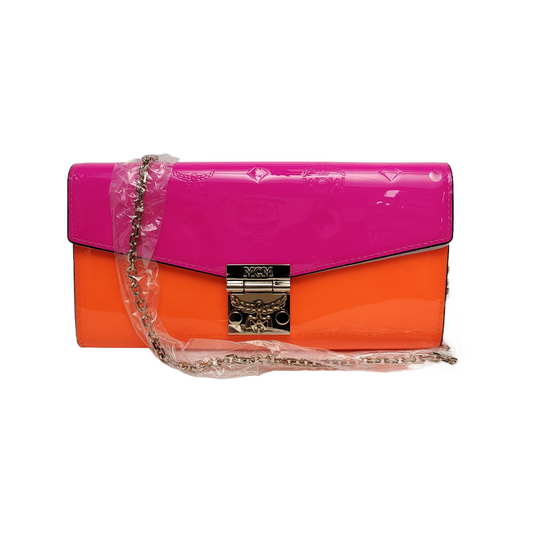MCM PATRICIA Large size Multicolor Patent Leather Monogrammed Bay Leaf Knot Crossbody Bag Silver Hardware Removable shoulder strap-(SKU)-944006342