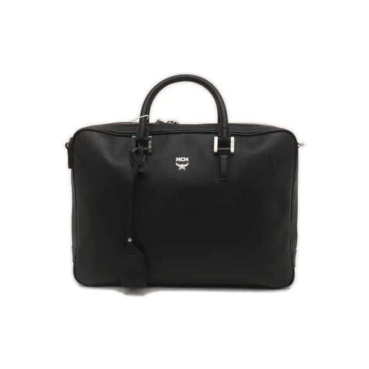 MCM Black Leather Single Shoulder Bag Handbag Crossbody Silver Hardware Removable shoulder strap-(SKU)-935548378