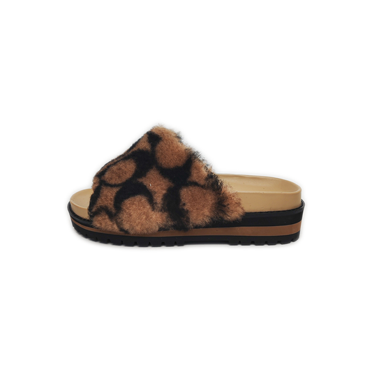 COACH 36.5code Summer Dark Brown Fabric Women's Mid Heel Slippers-(SKU)-942946277