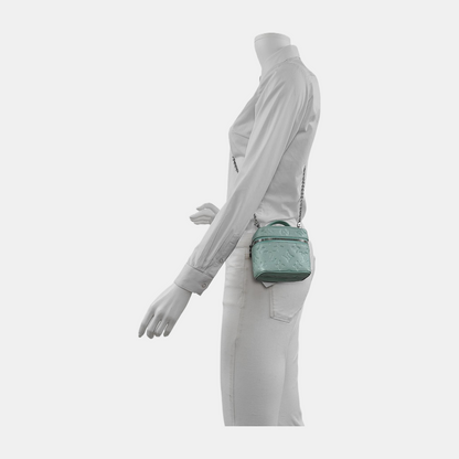LOUIS VUITTON NICE Turquoise Green Leather Monogram Embossed Shoulder Bag Silver Hardware Removable Strap-(SKU)-942263065
