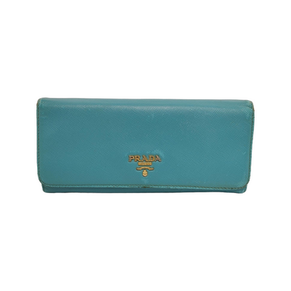 PRADA Fold Wallet浅蓝色皮革徽标,十字纹钱包-(SKU)-942554467
