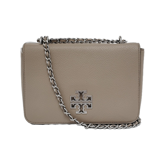 TORY BURCH Britten Gray cowhide embossed crossbody bag, shoulder bag Silver Hardware-(SKU)-943475840