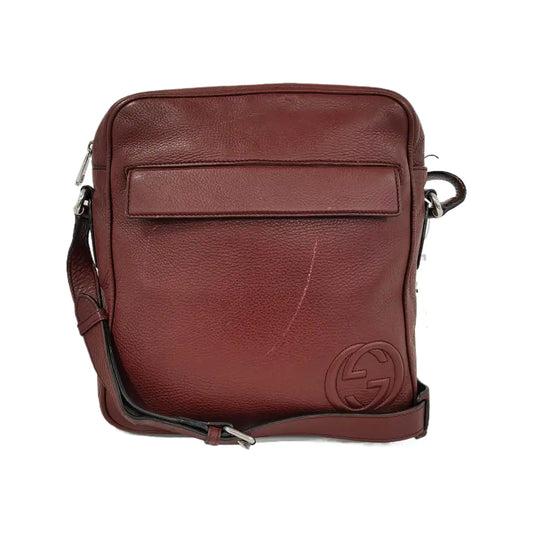 GUCCI Burgundy Cowhide Single Shoulder Bag Crossbody Bag Silver Hardware-(SKU)-944837451