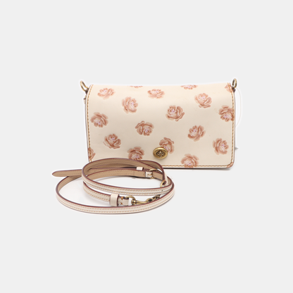 COACH DINKY Medium size White Leather Printed Sling Bag Golden hardware Removable shoulder strap-(SKU)-937355790