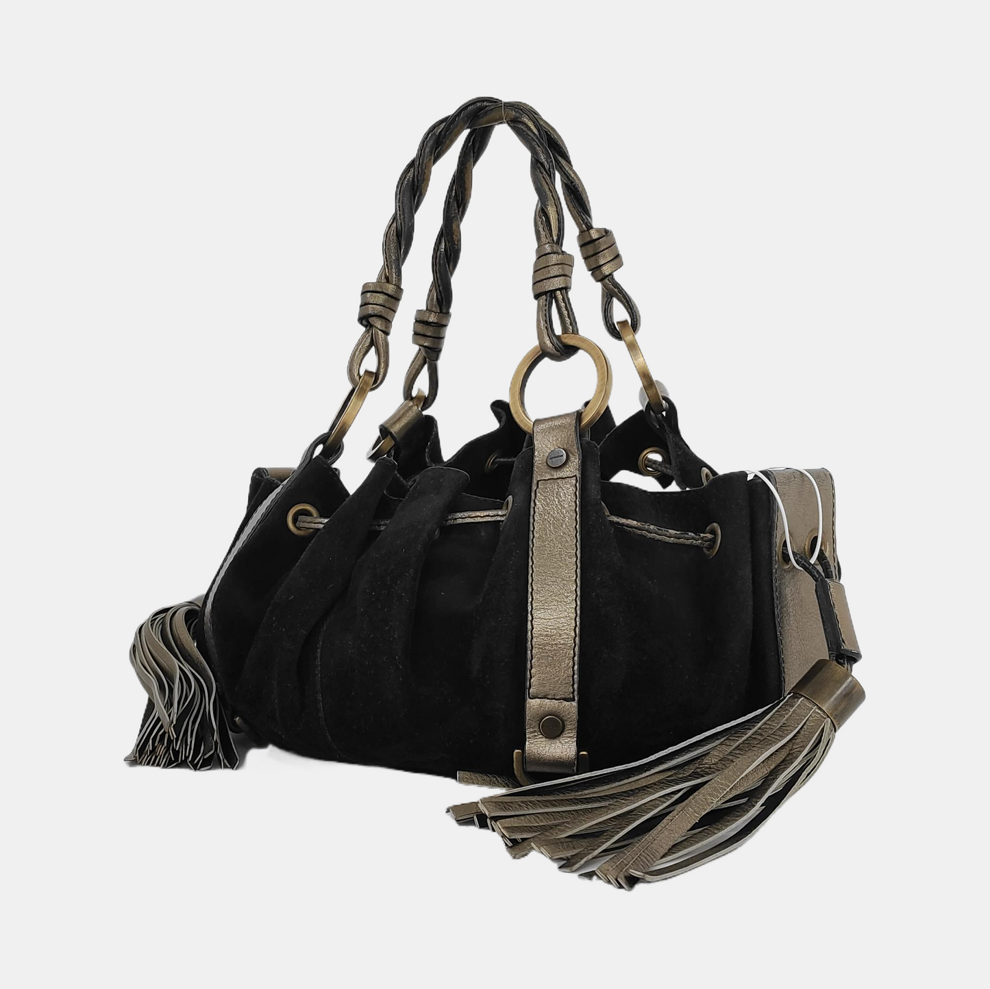 GIVENCHY Tote bag Black suede fringed woven handbag Golden hardware-(SKU)-943630659