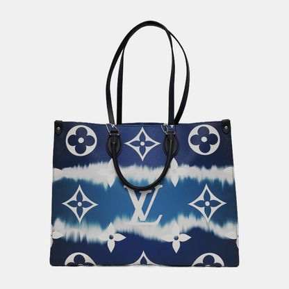 LOUIS VUITTON ONTHEGO Large Blue Coated Canvas Printed Jungle Backpack Shoulder Bag Handbag Silver Hardware-(SKU)-943857916