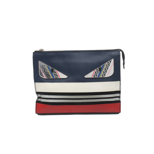 FENDI Monster Dark Blue Cowhide Mini Monster Patchwork Handbag Silver Hardware-(SKU)-937769210