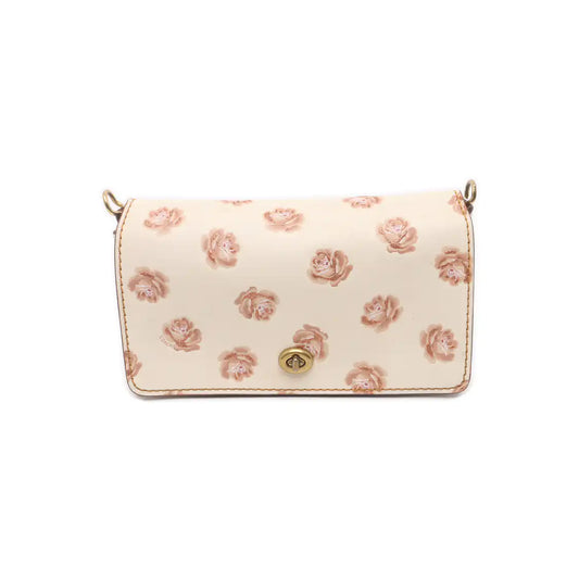 COACH DINKY Medium size White Leather Printed Sling Bag Golden hardware Removable shoulder strap-(SKU)-937355790