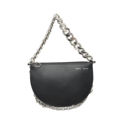Kara Black Cowhide Single Shoulder Bag Tote Bag Silver Hardware-(SKU)-934780110