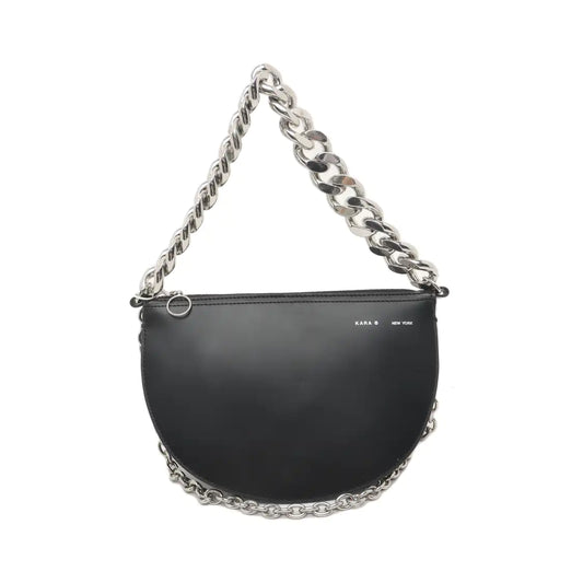 Kara Black Cowhide Single Shoulder Bag Tote Bag Silver Hardware-(SKU)-934780110