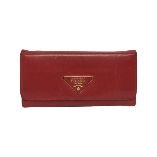 PRADA Red Cowhide Logo Wallet Golden hardware-(SKU)-942850390