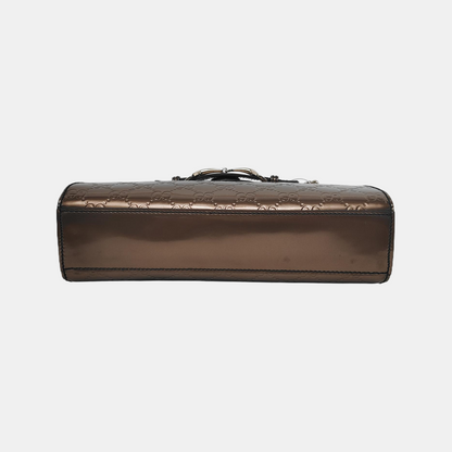 GUCCI Emily Chain Brown Patent Leather Monogram Embossed Shoulder and Handbag Golden hardware-(SKU)-945120170
