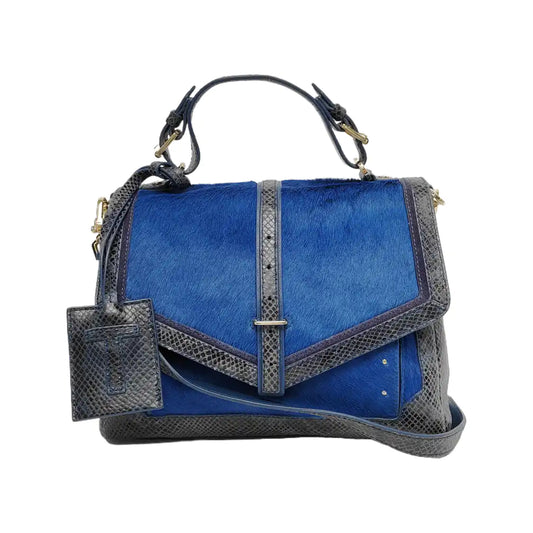 TORY BURCH 797 Blue cowhide snake-pattern crossbody bag/shoulder bag/handbag Golden hardware shoulder straps-(SKU)-942640908